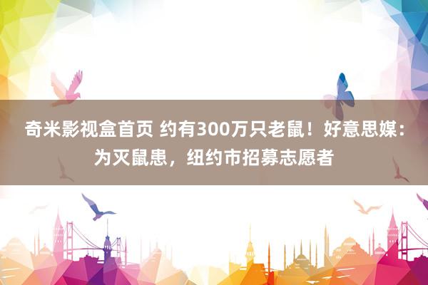 奇米影视盒首页 约有300万只老鼠！好意思媒：为灭鼠患，纽约市招募志愿者